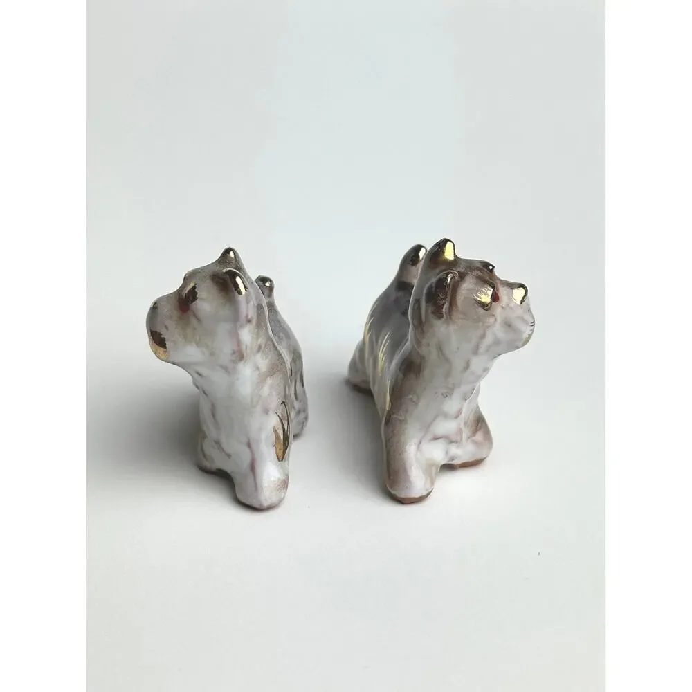 Vintage MCM Scottish Terrier pair miniature ceramic hand painted gold figurines